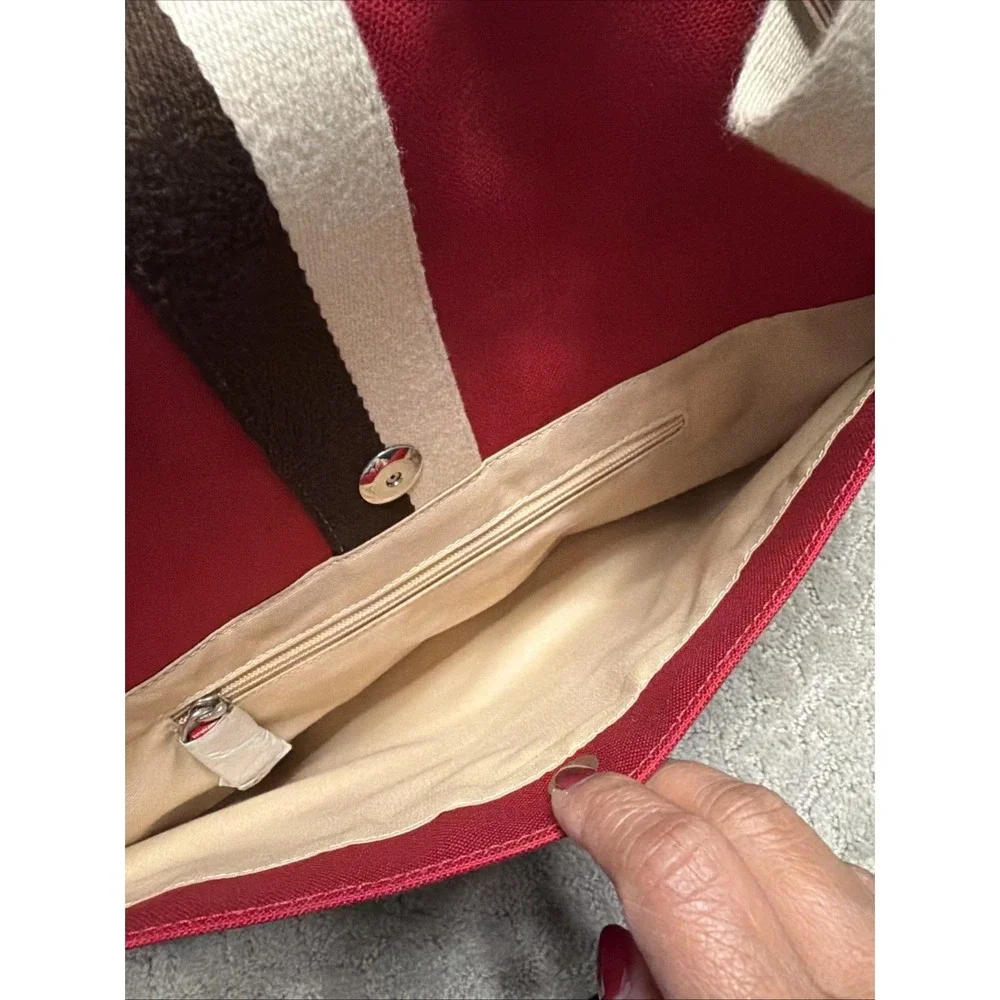 COACH Voyager Red & Tan Canvas‎ /Leather Messenger Laptop Bag School Work Travel